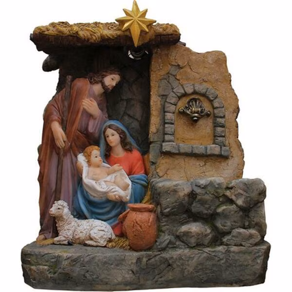 14 in. Holy Family Religious Nativity Fountain with Lamp Table Top Christmas Decoration